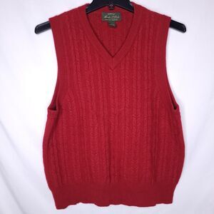 Orvis Wool Sweater Vest Mens Medium Red Cable Knit V Neck Signature Collection